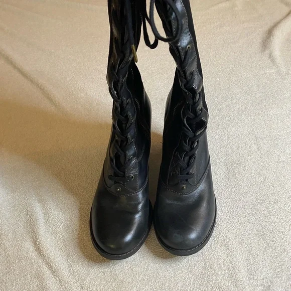 Indigo Black Lace Up Boots with Chunky Heel - Picture 7 of 8